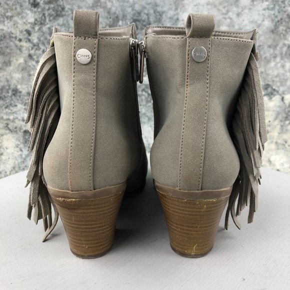 Circus Sam Edelman Women's Size 10M Lennon Grey Leather Fringe Ankle Booties - Picture 4 of 14